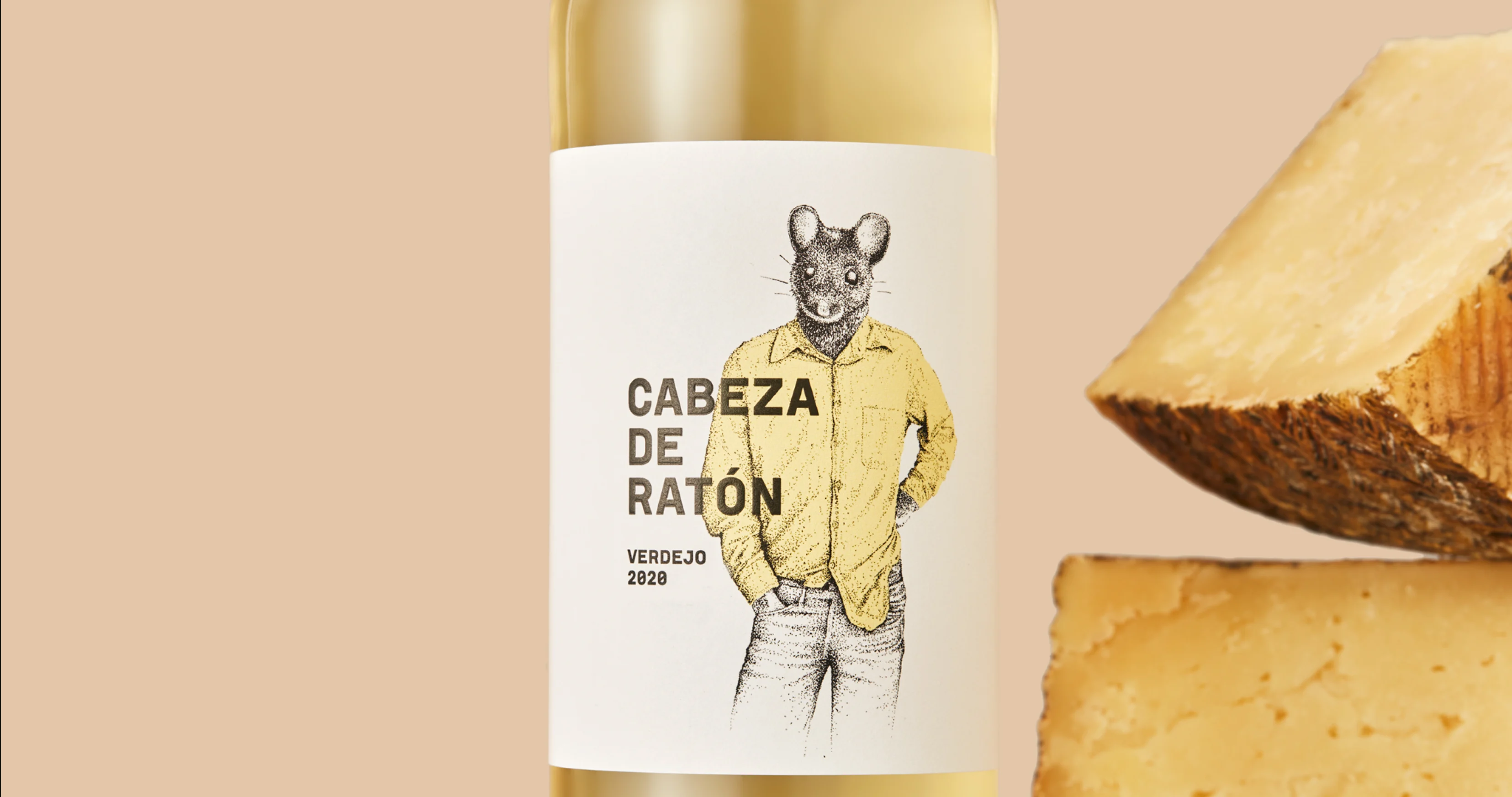 The Cabeza de Ratón Verdejo label — a mouse in a yellow jacket