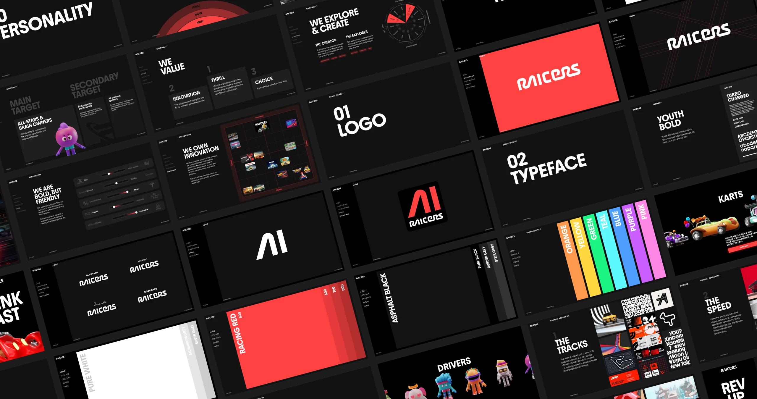 Pages from the Raicers brand guidelines