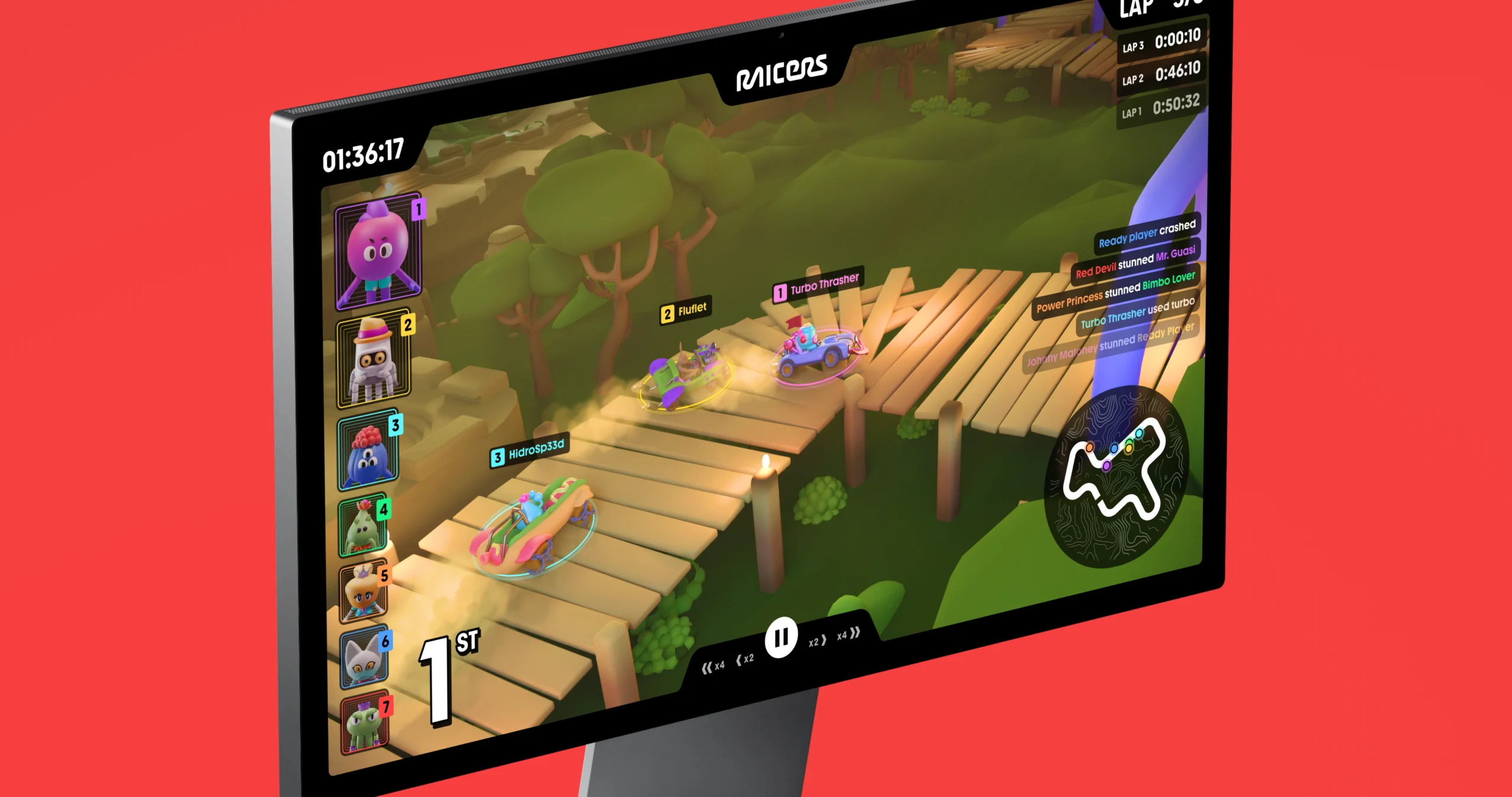 The Raicers race HUD on screen