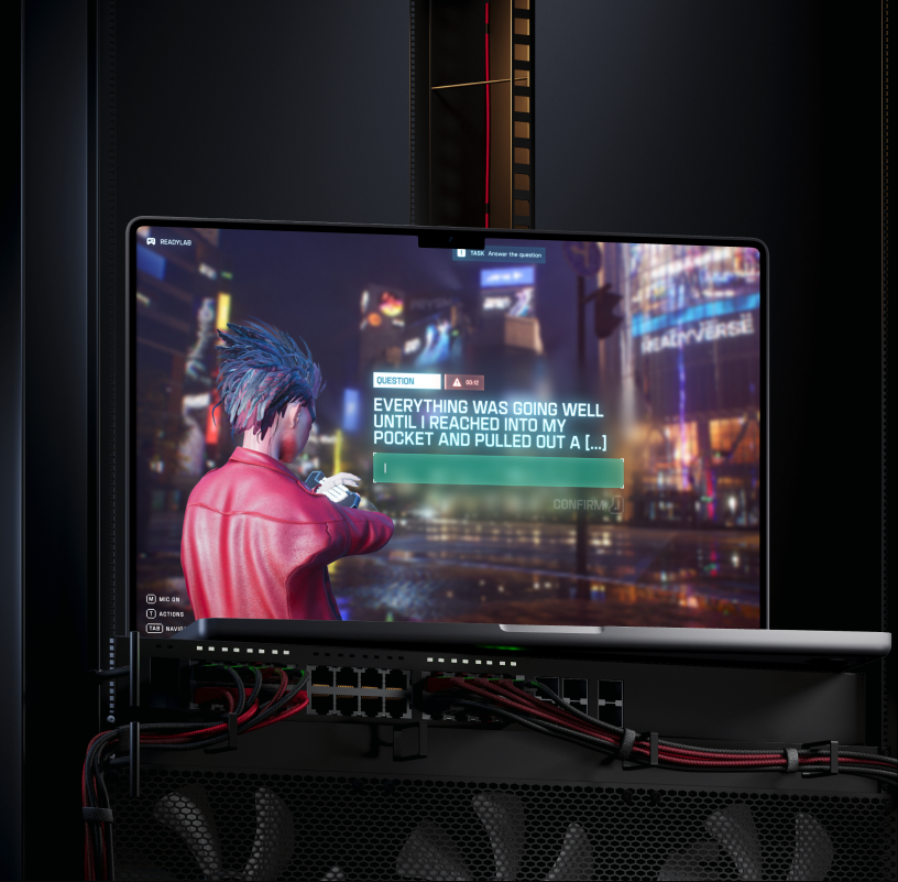 Readyverse gameplay shown on a MacBook Pro