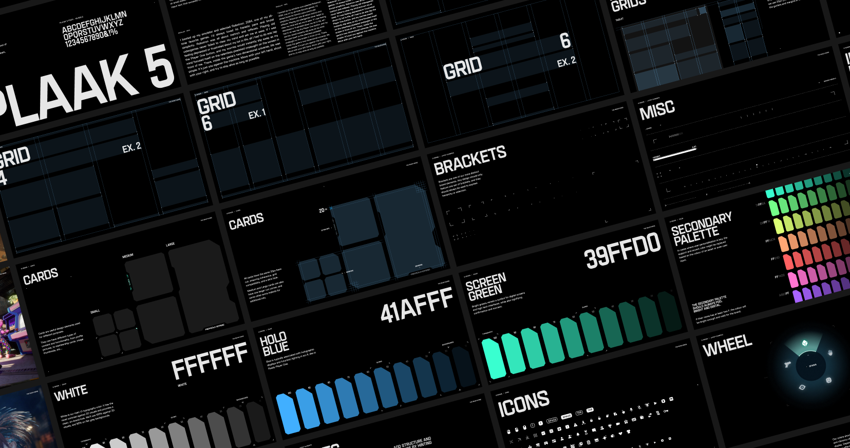 The Readyverse brand system: type, colour palette, grids, cards and icons
