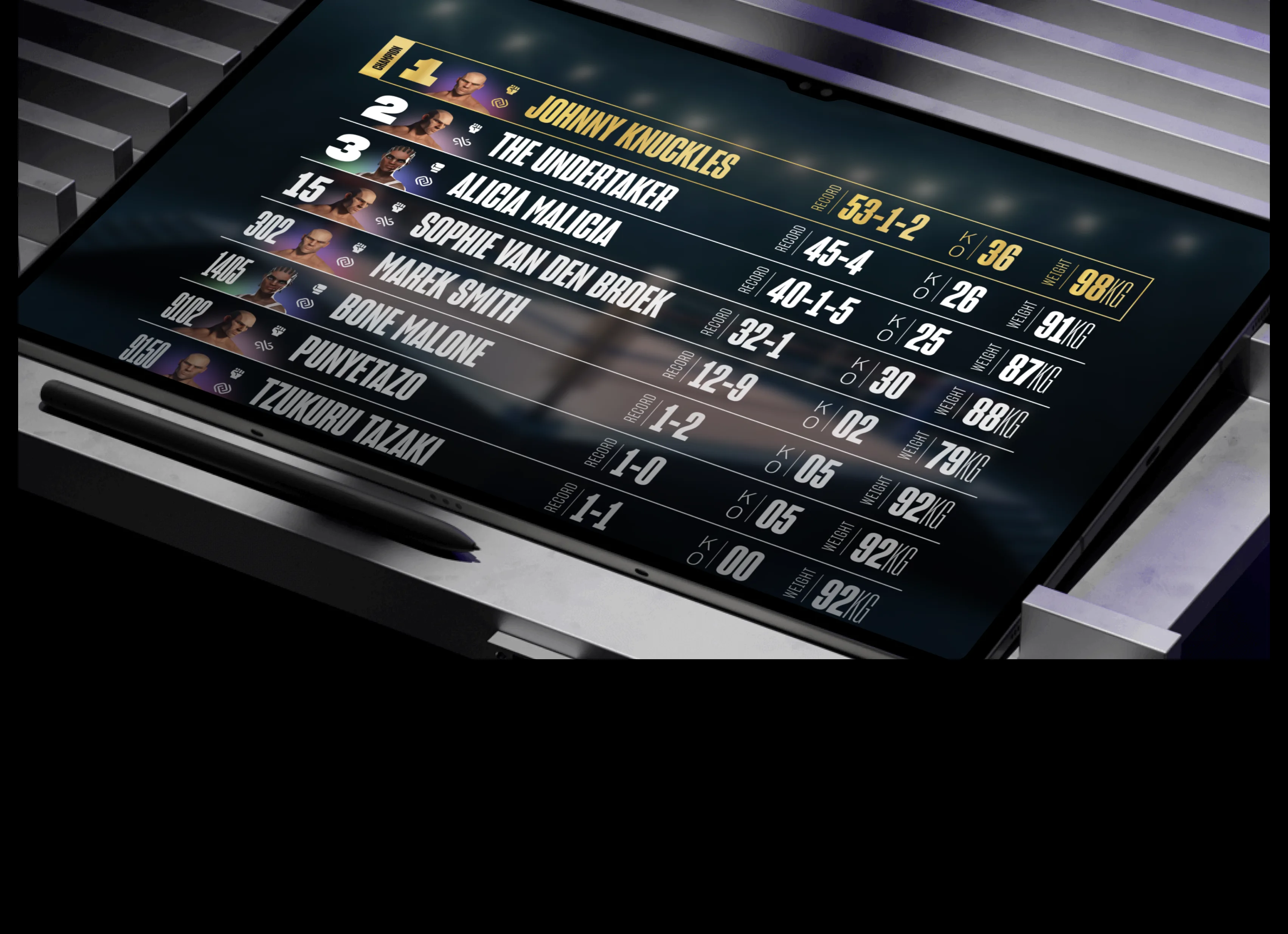 The Next Legends leaderboard on a tablet