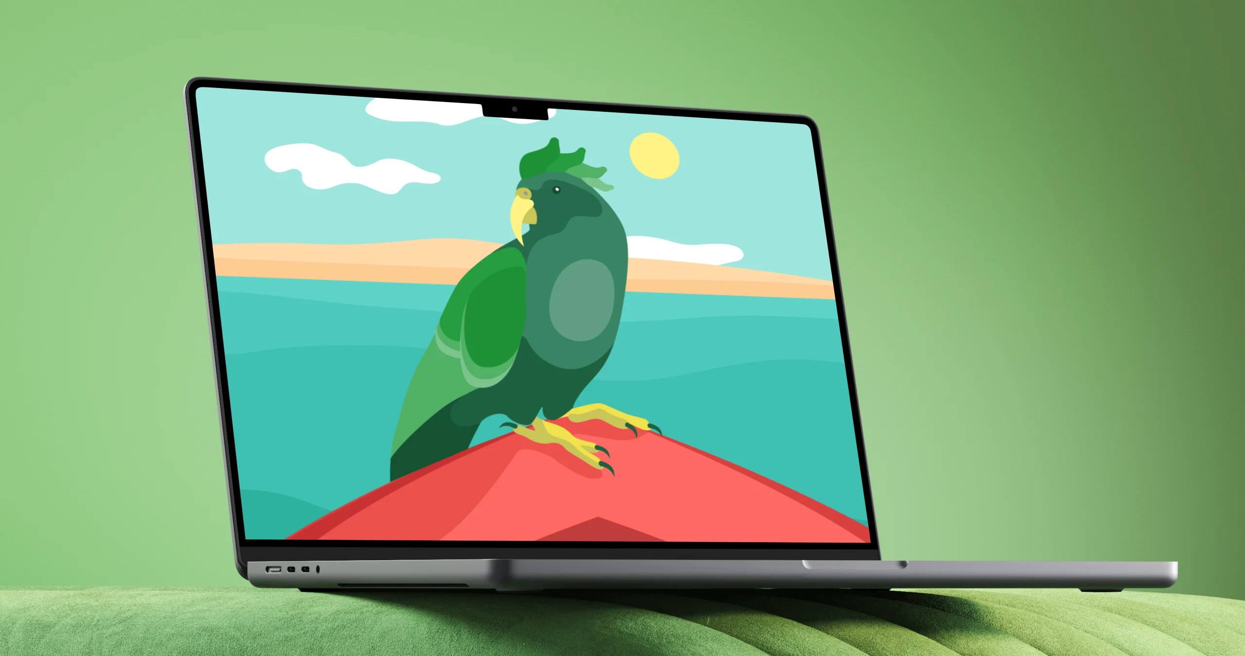 A parrot character from the app's illustrated world