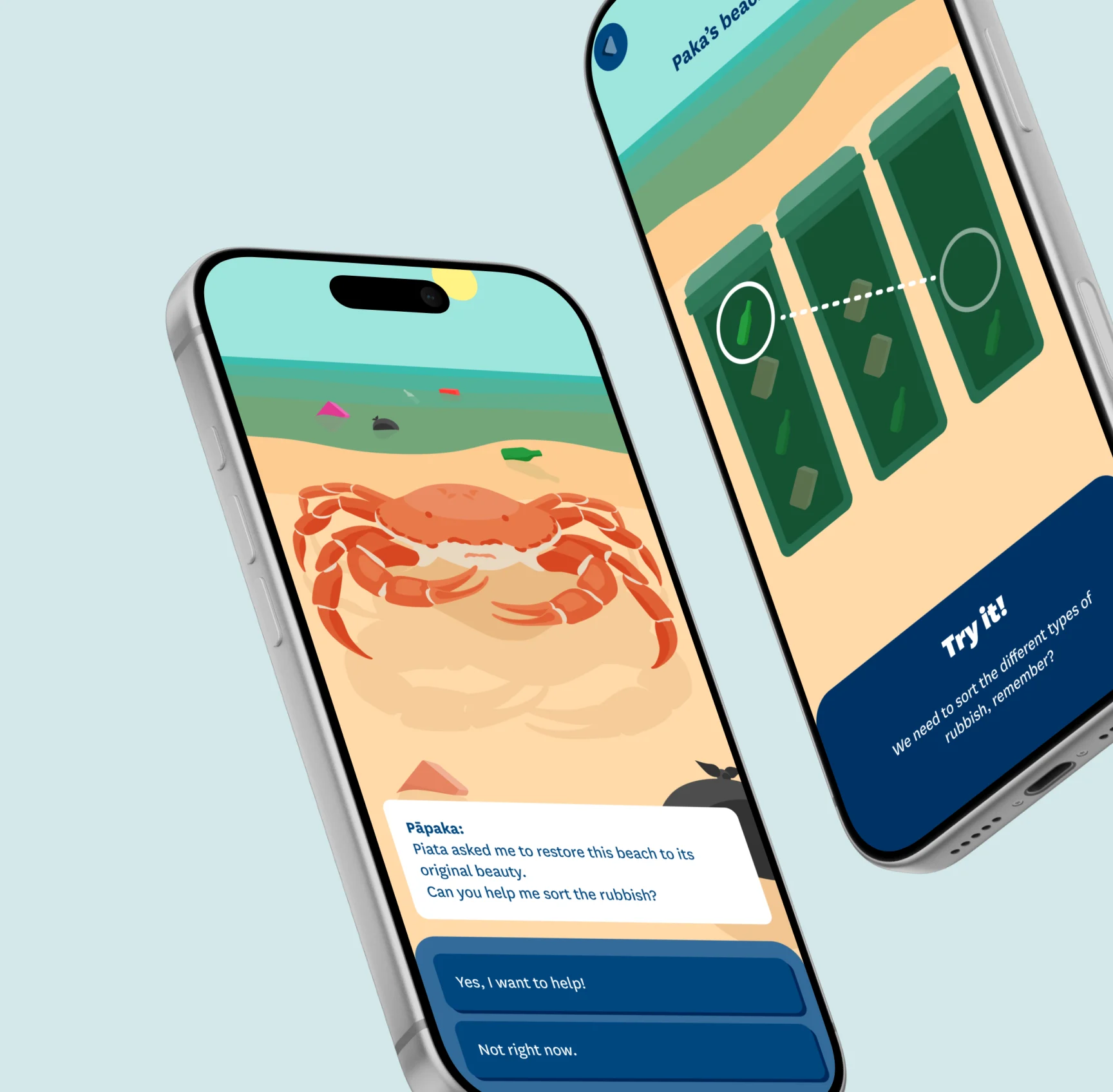 Paka's beach — a rubbish-sorting mini-game