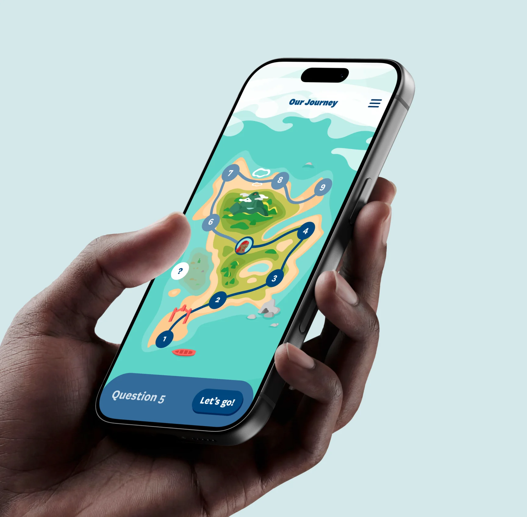 The Our Journey island map showing progress