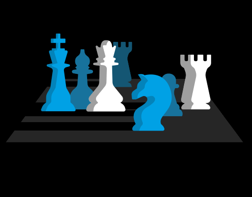 A 3D chess set — the brand's strategy motif