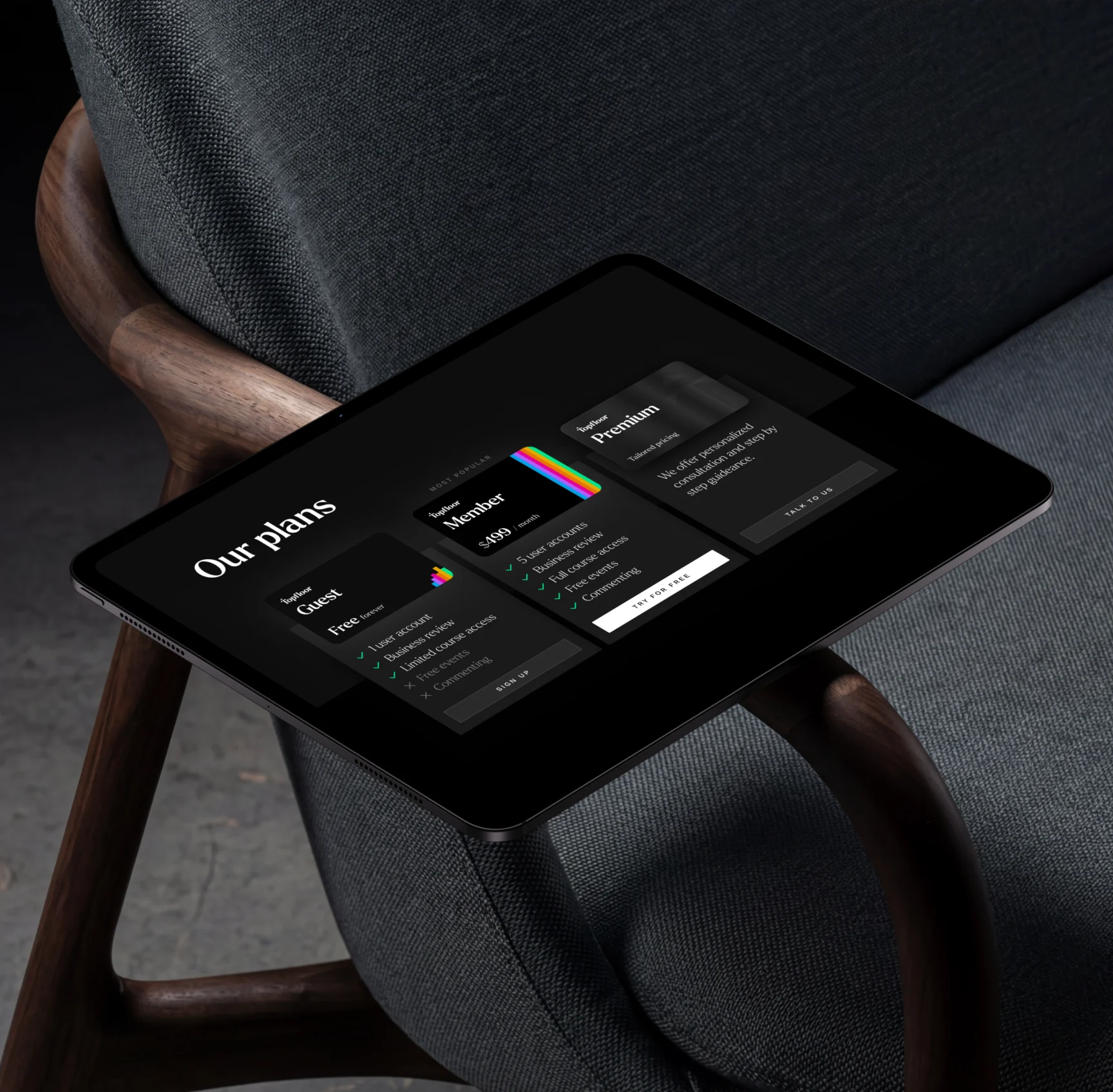 The Our Plans pricing screen on a tablet