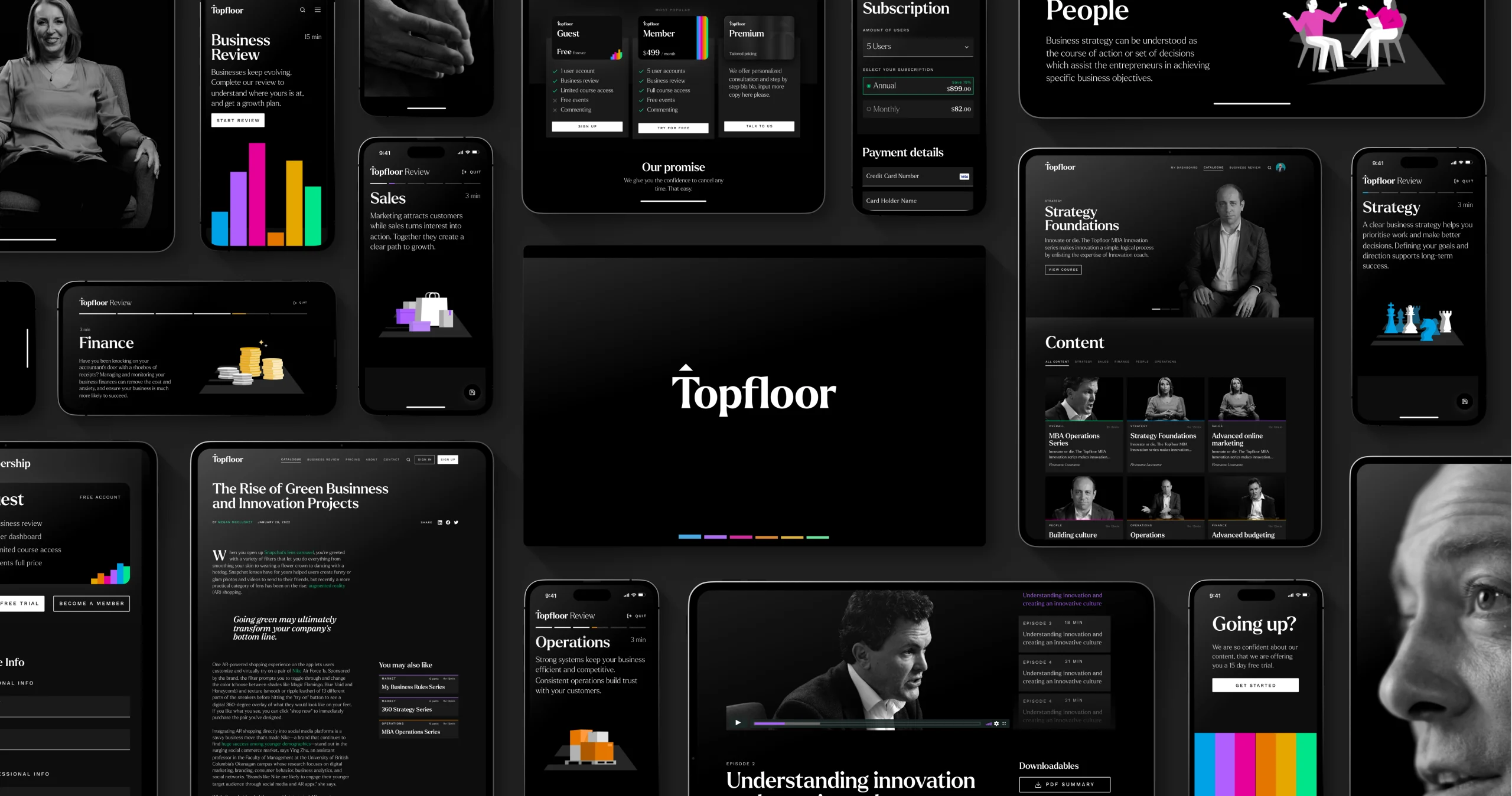 A wall of Topfloor product and brand screens
